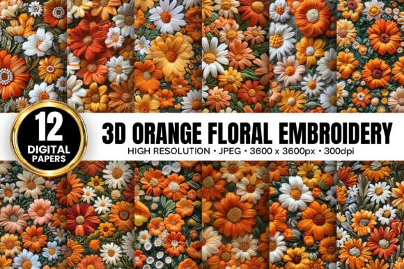 3D Orange Flowers Embroidery Patterns Review