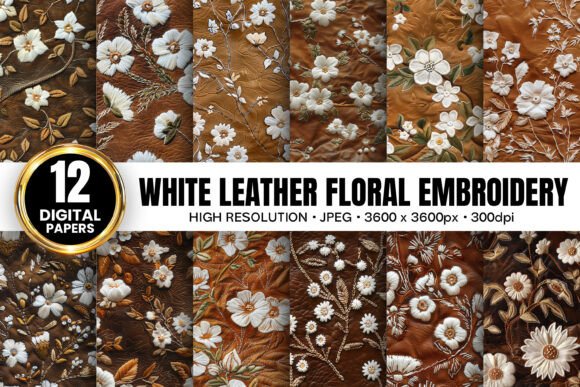White Leather Floral Embroidery Patterns Review